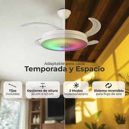 Ventilador de techo Luz RGB Retráctil