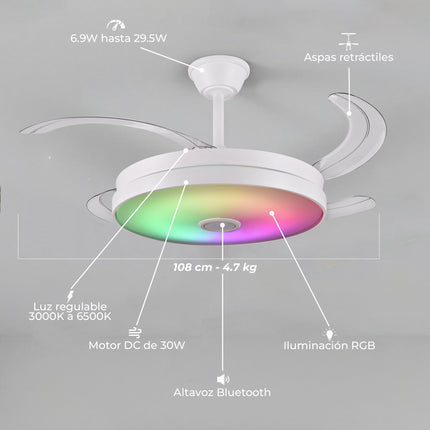 Ventilador de techo Luz RGB Retráctil